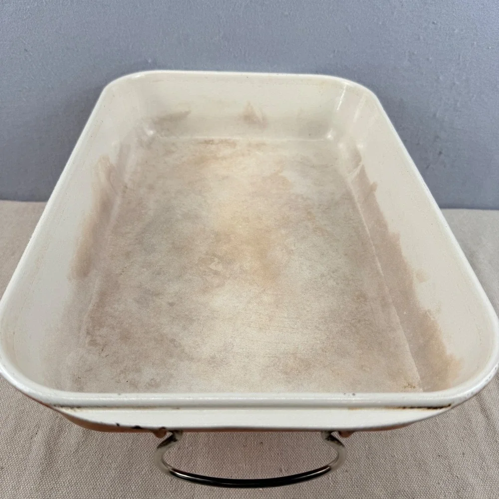 Vintage Le Creuset Flame Orange 15x10 Roasting Pan Folding Handles HTF France‎